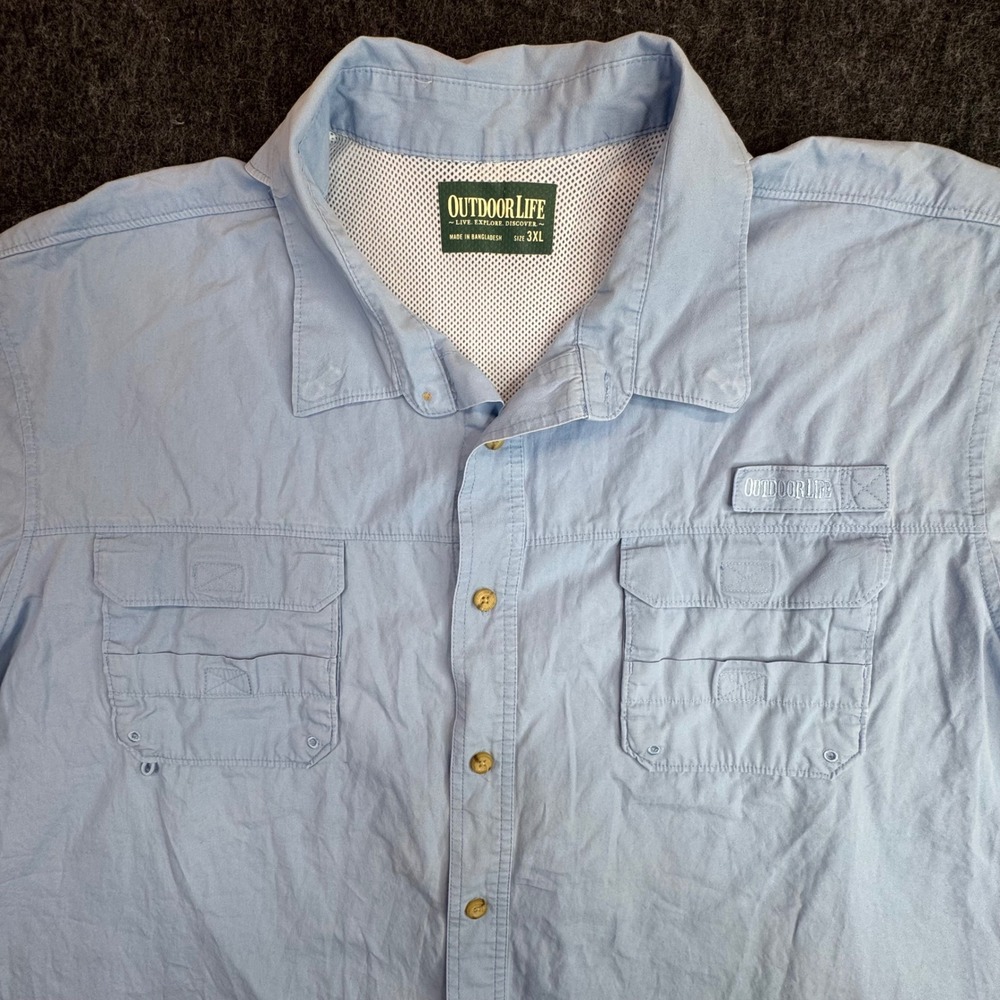 Outdoor Life Fishing‎ Shirt Mens 3XL Blue Short Sleeve Vented Cotton Button Down